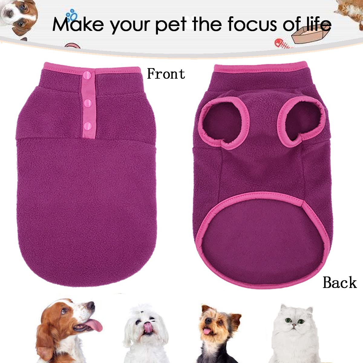 2 Pack Dog Fleece Vest Sweater, Warm Pullover Fleece Puppy Jacket, Autumn Winter Cold Weather Coat Clothes, Pet Stretch Fleece Apparel With Buttons Costumes For Small Medium Dogs Cats (X-Small)